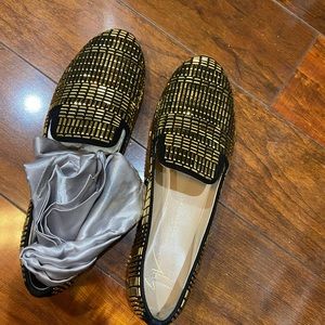 Giuseppe Zanotti black and gold flats/loafers